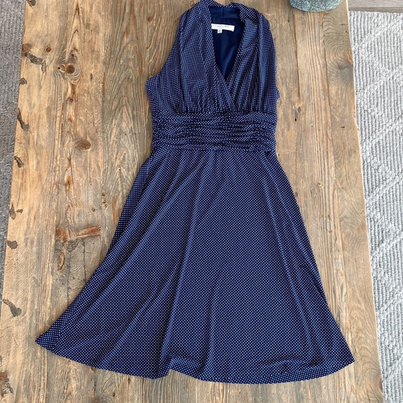 EUC EVAN PICONE DRESS RACERBACK POLKA DOT NAVY WHITE - Picture 2 of 10